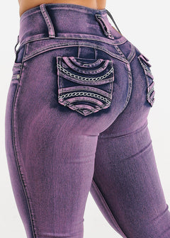 MX JEANS Butt Lift Chain Pocket Design Jeans Purple