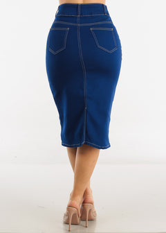 High Waist Royal Blue Denim Midi Pencil skirt