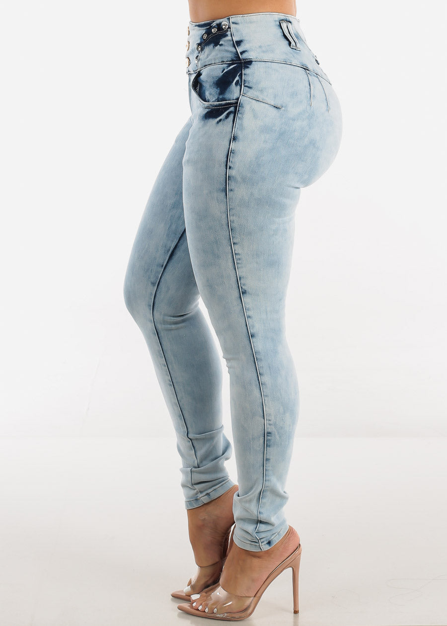 High Waist Butt Lift Acid Wash Skinny Jeans