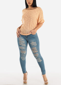 Butt Lifting Distressed Mid Rise Light Skinny Jeans