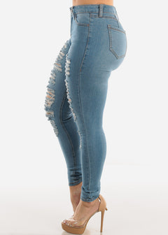 Butt Lifting Distressed Mid Rise Light Skinny Jeans