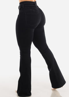 Super High Waisted Butt Lifting Black Flared Jeans