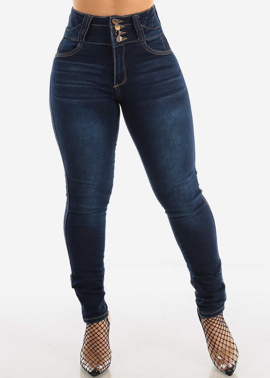 High Waisted Butt Lifting Dark Wash Skinny Jeans