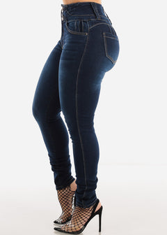 High Waisted Butt Lifting Dark Wash Skinny Jeans