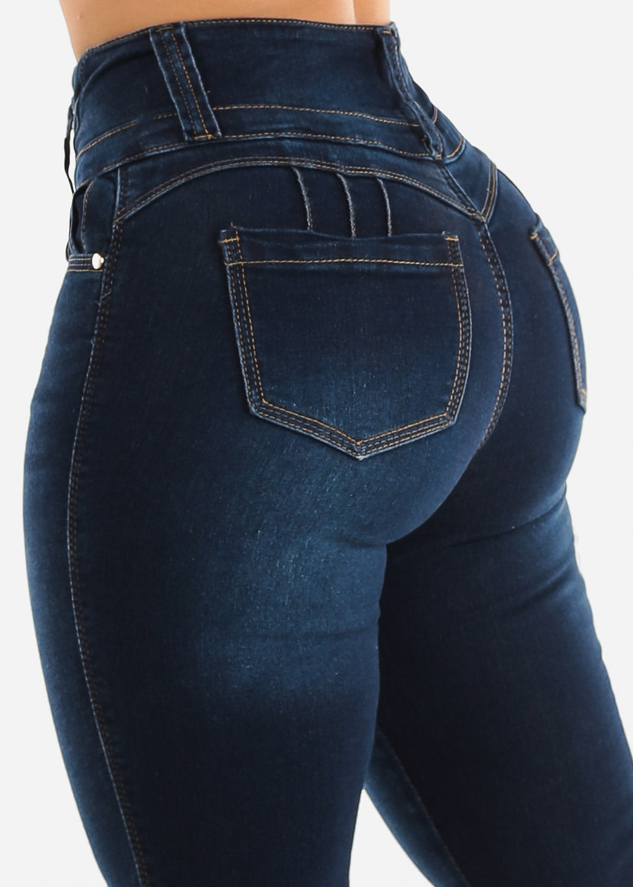 Women's Dark Blue Butt Lifting Jeans - High Rise Butt Lifting