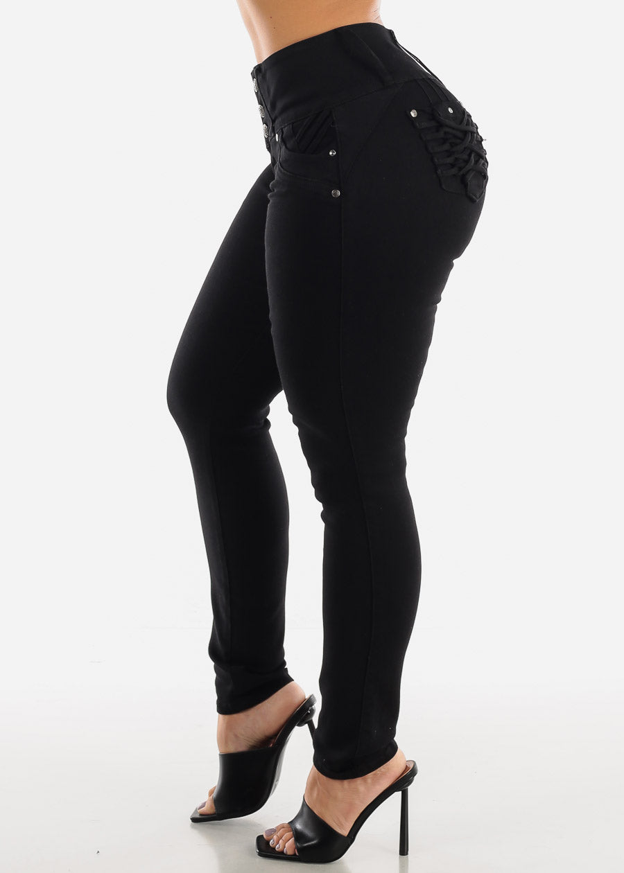 Black Butt Lift Levanta Cola Braided Pocket Skinny Jeans