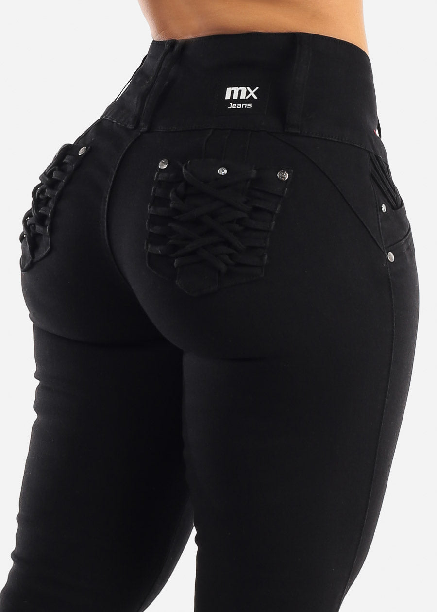 MX JEANS Black Butt Lift Levanta Cola Braided Pocket Skinny Jeans – Moda  Xpress