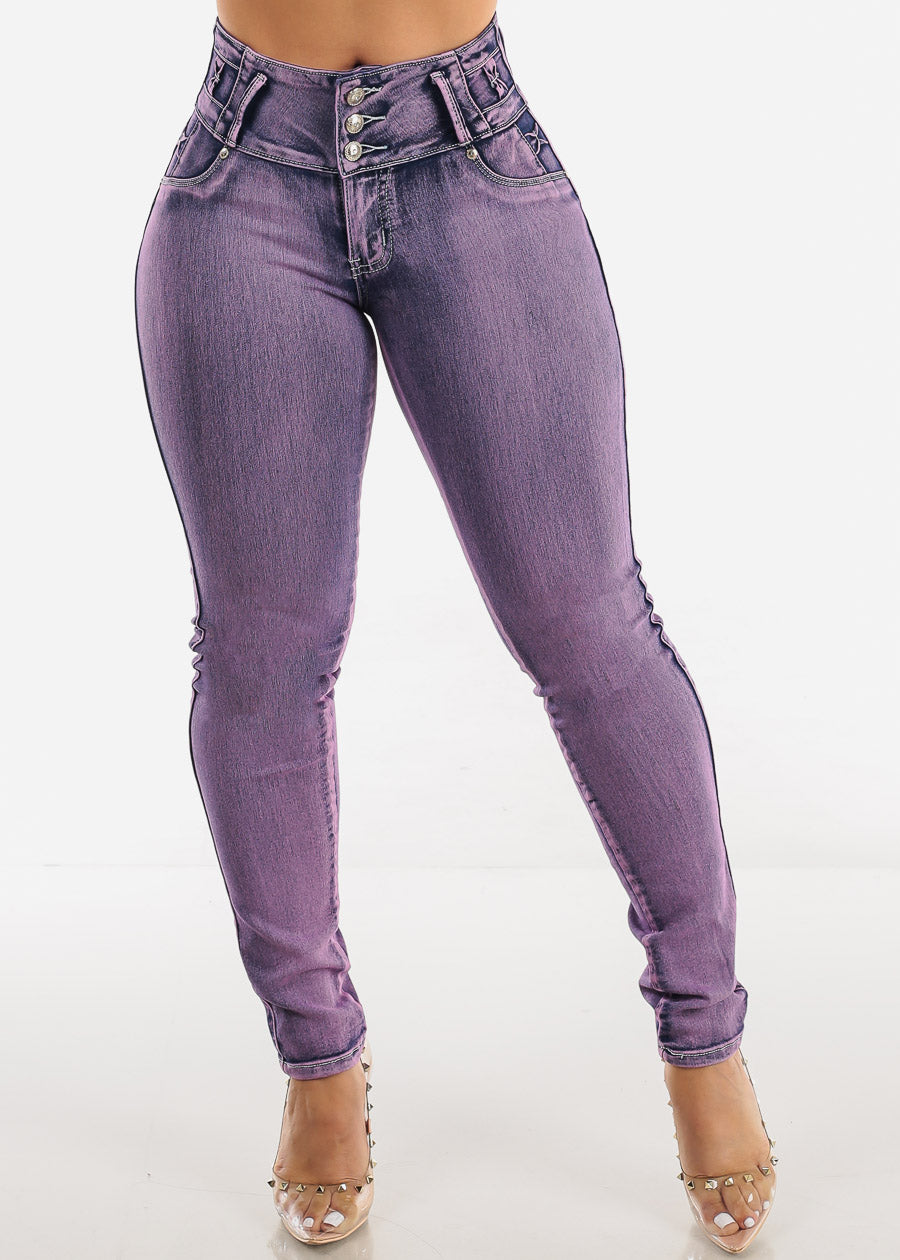 MX JEANS Butt Lifting Purple Skinny Jeans w Rhinestone Pockets