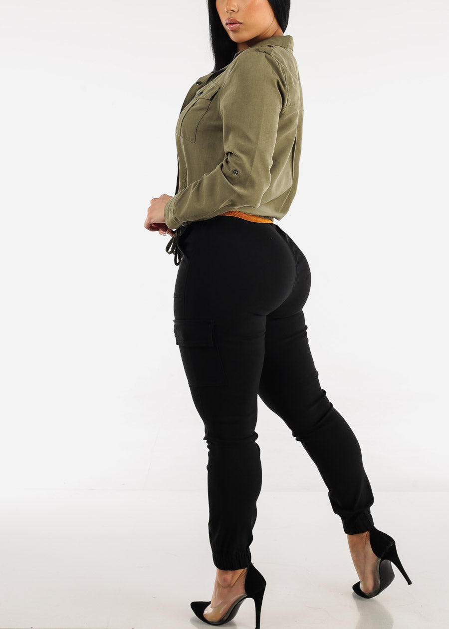 Cargo Jogger Stretchy - High Pants Super Joggers Xpress Rise Moda Cargo Black Women\'s –