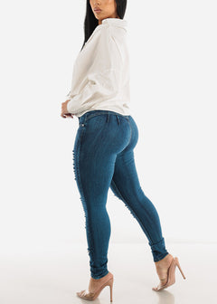 Butt Lift High Waist Ripped Skinny Jeans Med Sand Wash