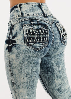 Butt Lift High Waist Distressed Acid Wash Skinny Jeans