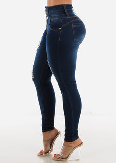 High Waisted Butt Lift Distressed Jeans