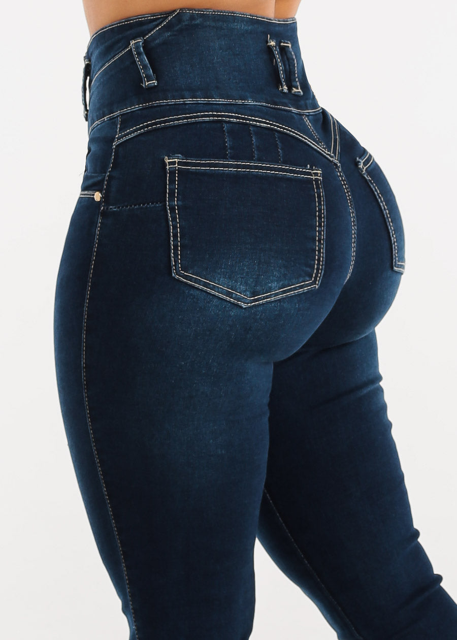 High Waist Butt Lifting Dark Blue Skinny Jeans