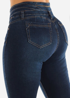 High Waisted Butt Lifting Dark Blue Skinny Jeans