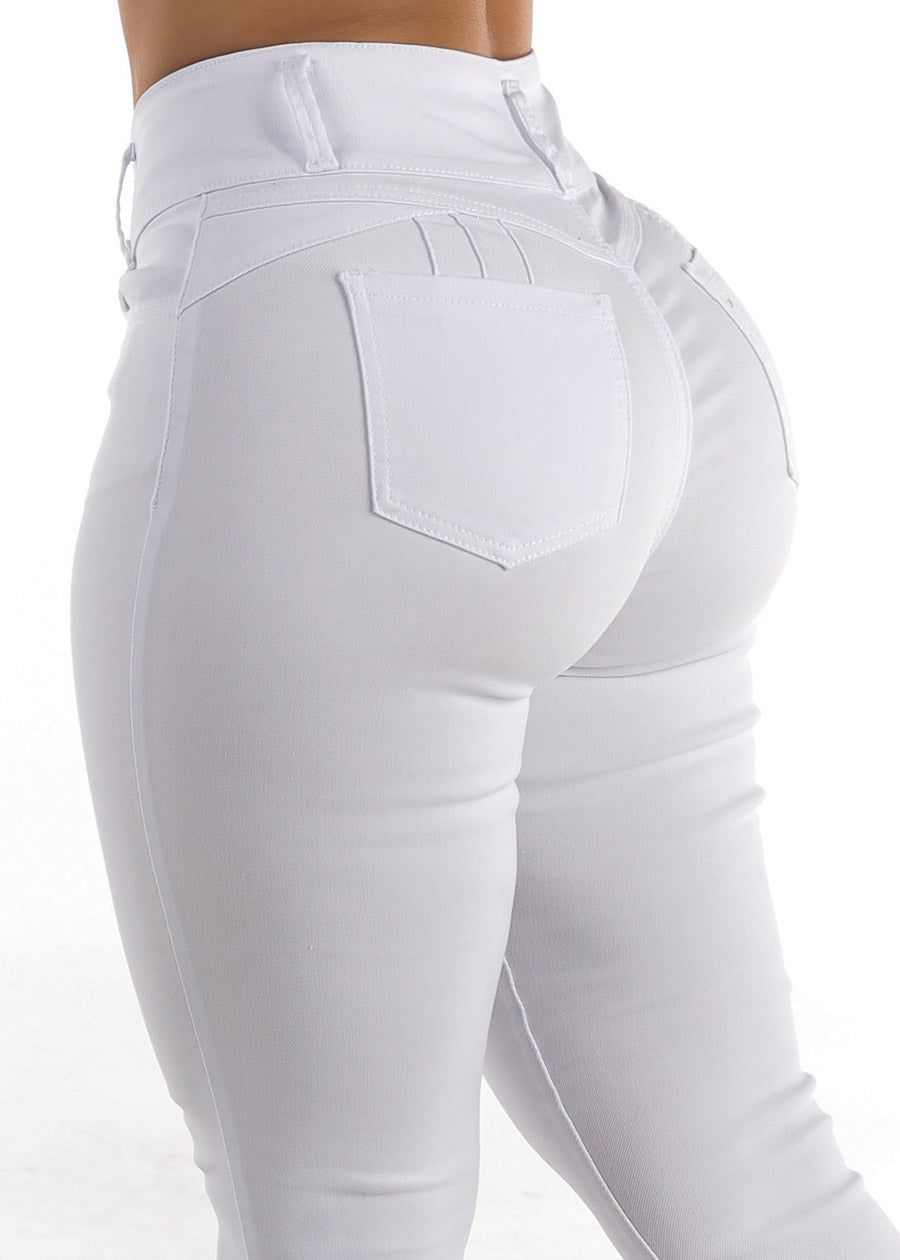 High Waisted White Butt Lifting Jeggings
