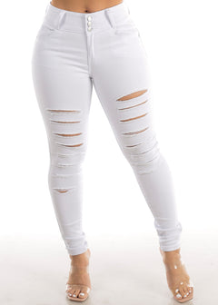 Butt Lifting White Distressed Skinny Jeans