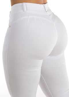 High Waist White Butt Lifting 3 Button Skinny Jeans