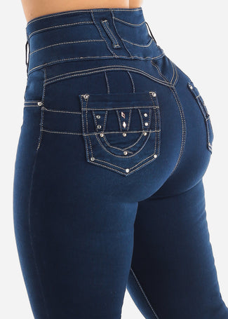 Ultra High Waisted Butt Lifting Dark Wash Skinny Jeans