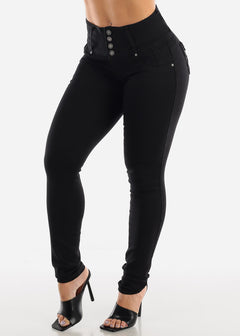 Black Butt Lifting High Waisted Skinny Jeans with Pockets