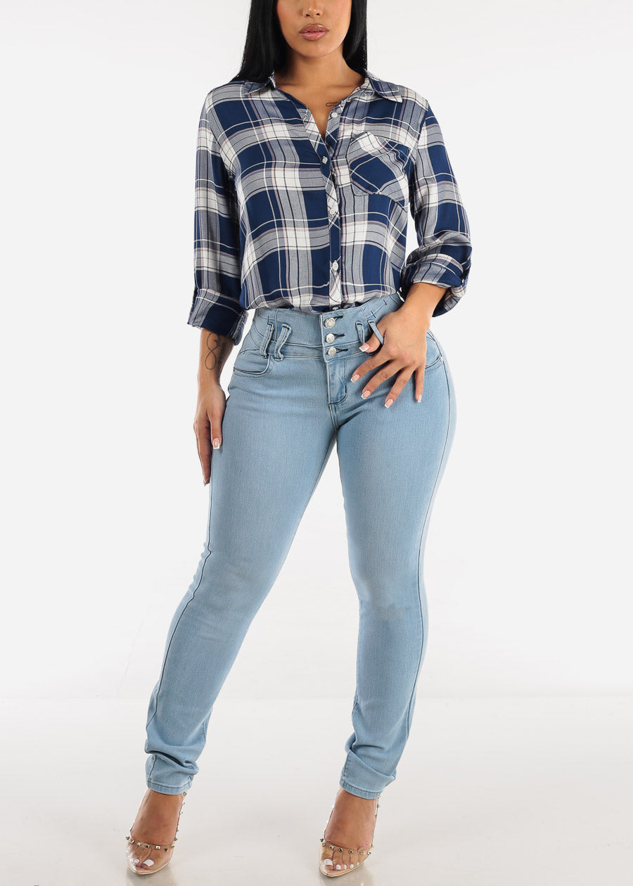 Butt Lifting High Waist Light Blue Skinny Jeans