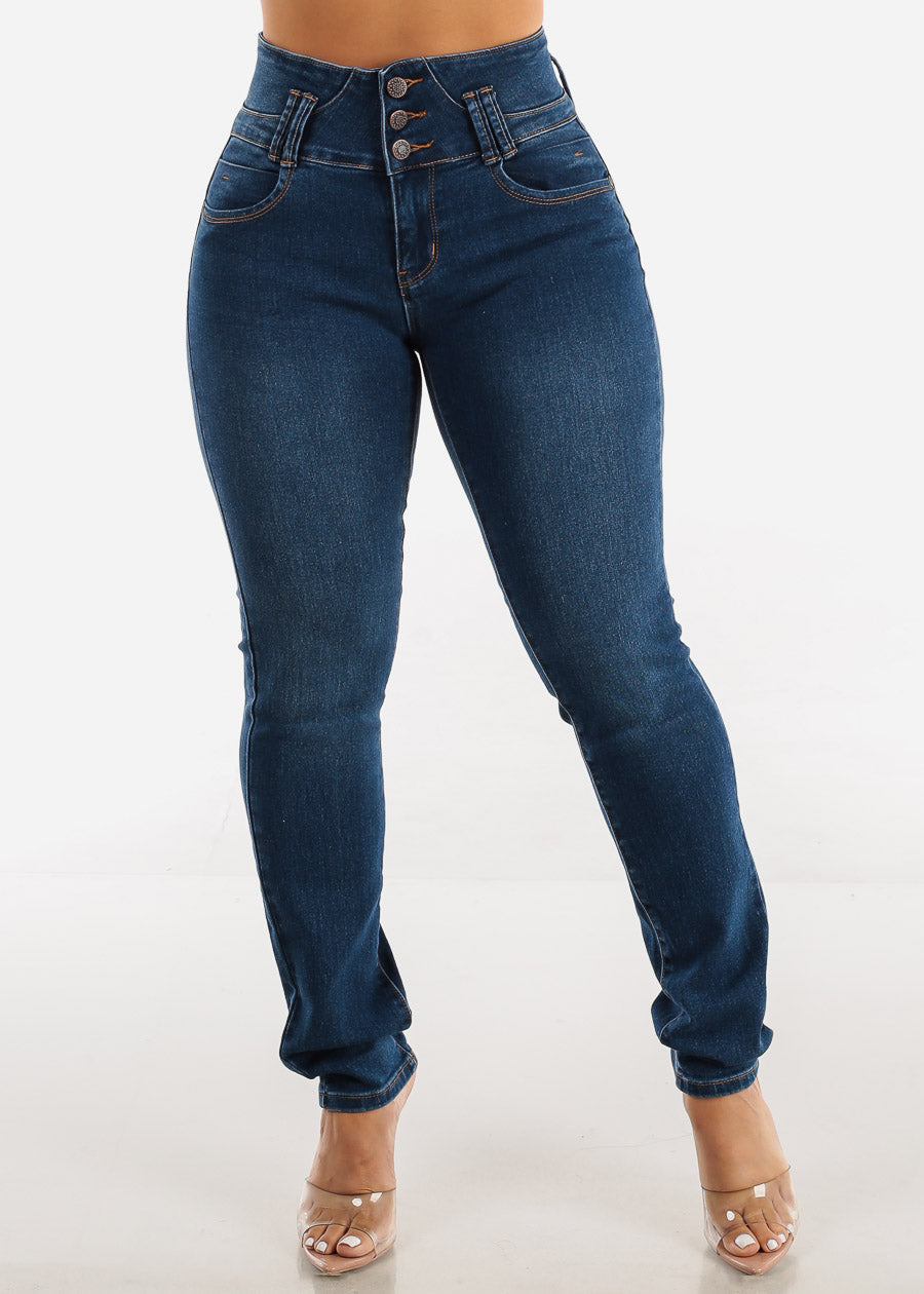 Women's Premium Denim Skinny Jeans - Butt Lifting Med Wash Skinny Jeans ...