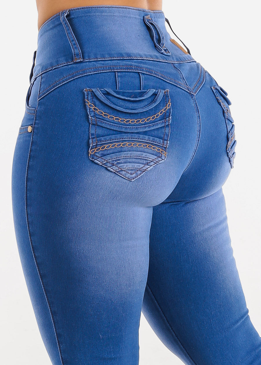 Levanta Cola Jeans - Butt Lifting Jeans - Mid Rise Butt Lift Blue Jeans -  Skinny Blue Push Up Jeans – Moda Xpress
