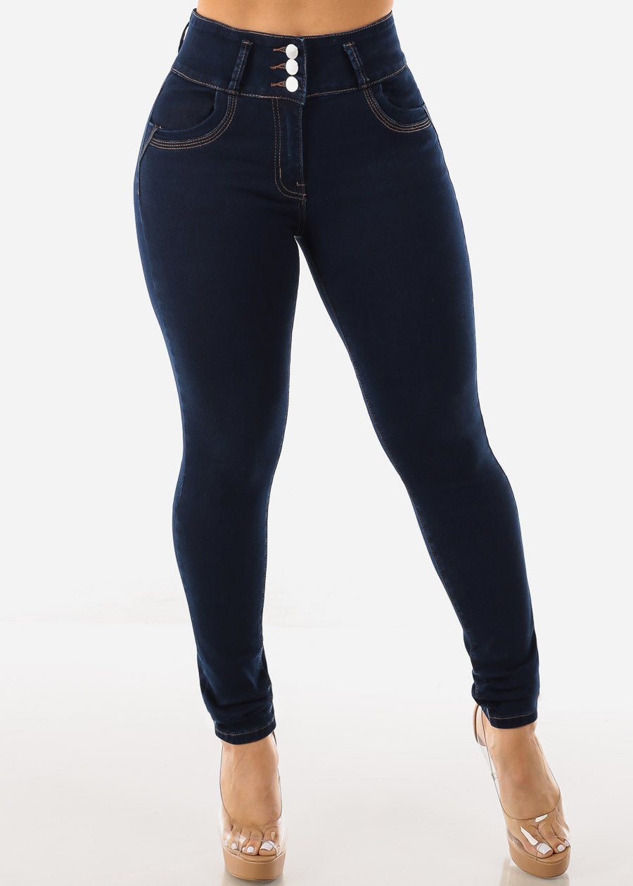 High Waist Butt Lifting Dark Blue Skinny Jeans