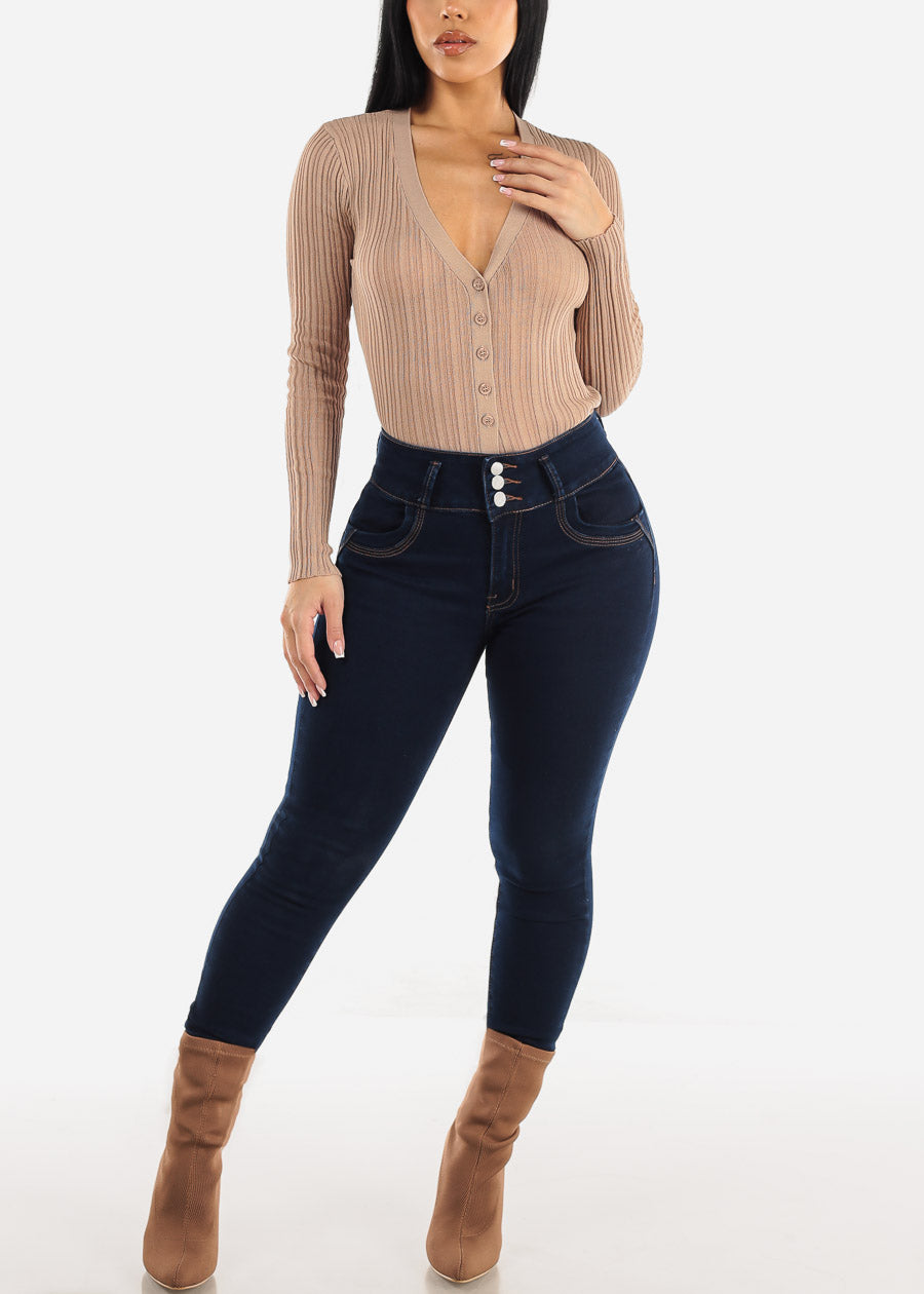 High Waist Butt Lifting Dark Blue Skinny Jeans