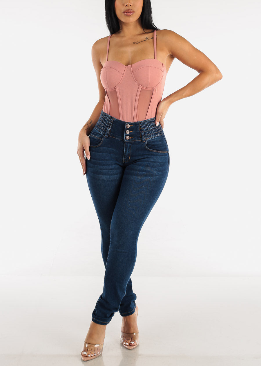 Spandex Waist Butt Lift Dark Wash Skinny Jeans