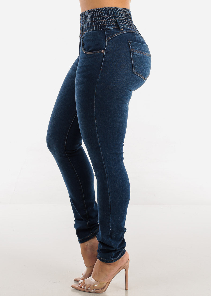 Spandex Waist Butt Lift Dark Wash Skinny Jeans