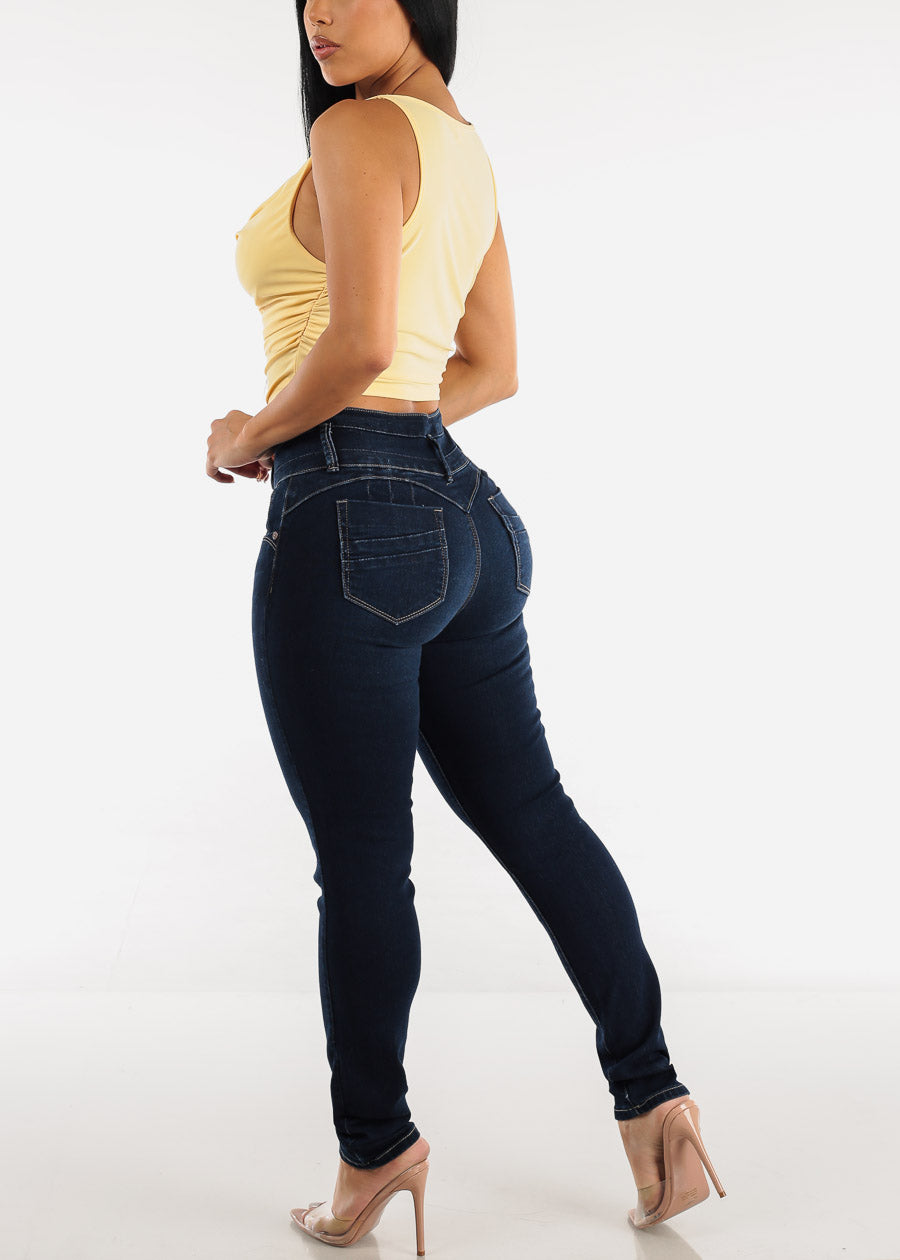 Women's Butt Lifting Dark Wash Skinny Jeans - Colombian Style