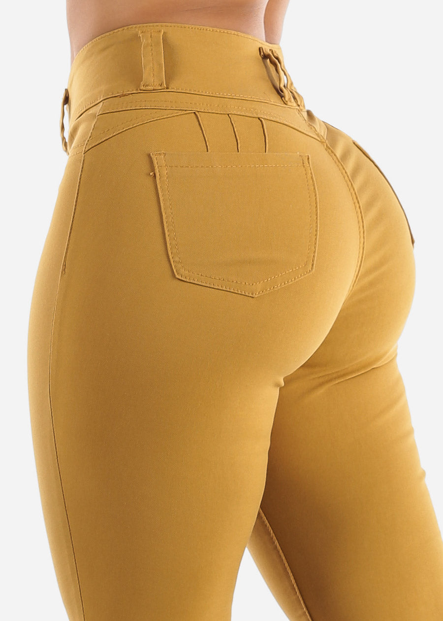 High Waisted Butt Lifting Jeggings Mustard