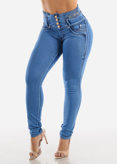 High Waisted Butt Lifting 4 Button Skinny Jeans