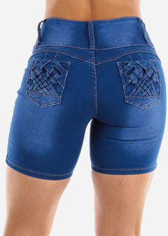 MX JEANS Levanta Cola Med Blue Denim Mid Thigh Shorts