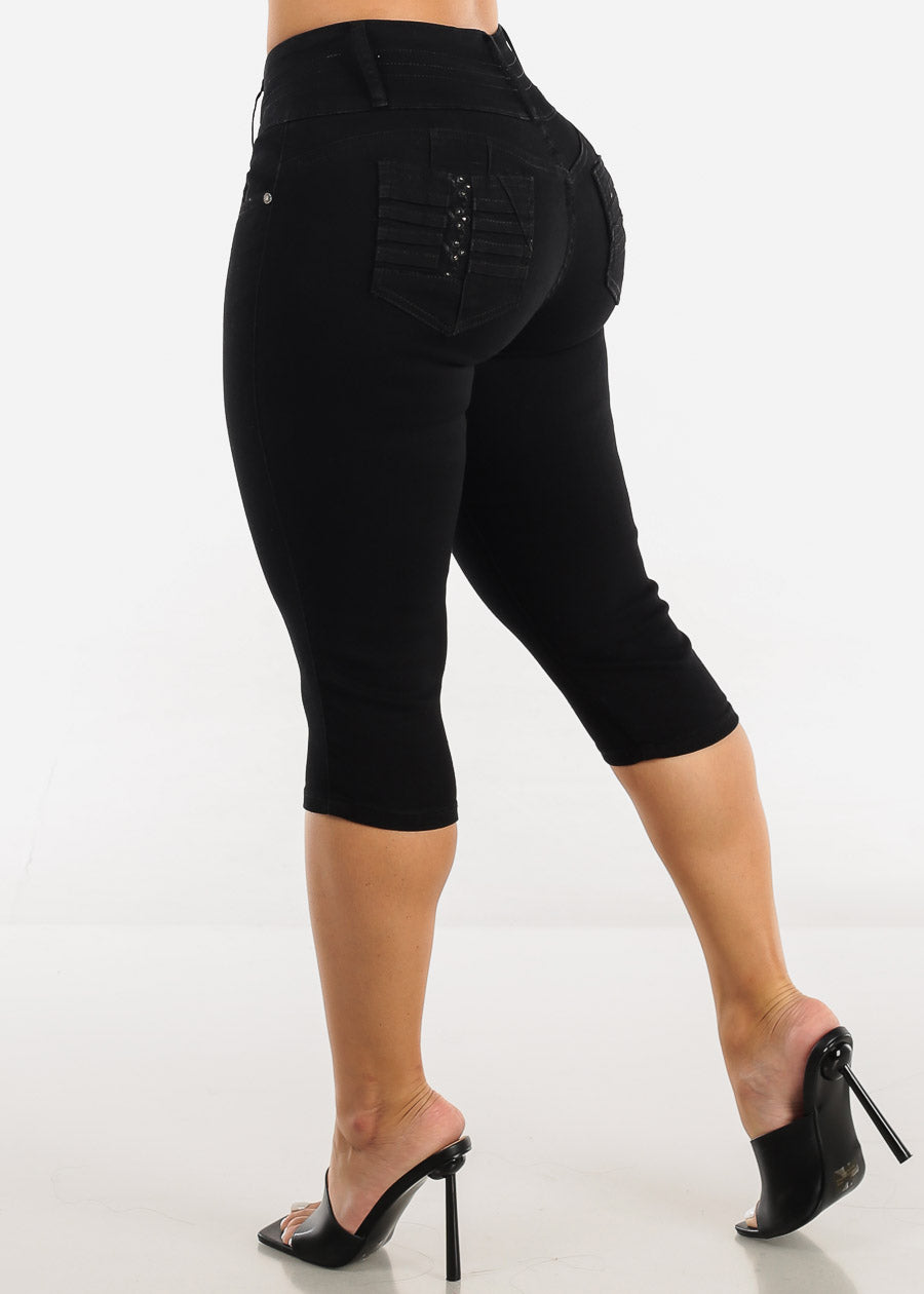 Levantacola Black Denim Capris - Mid Rise Butt Lifting Denim Capris – Moda  Xpress