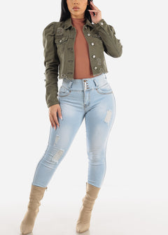 Butt Lifting Super High Waisted Distressed Light Skinny Jeans
