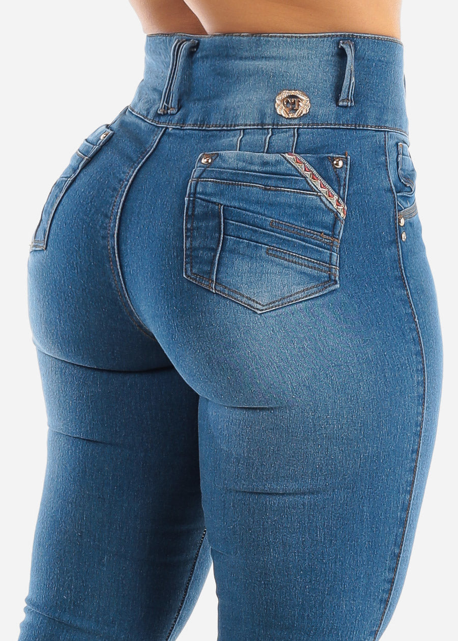 Super High Waisted Butt Lift Skinny Jeans with Pockets