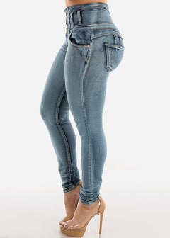High Waisted Butt Lifting Acid Wash Skinny Jeans