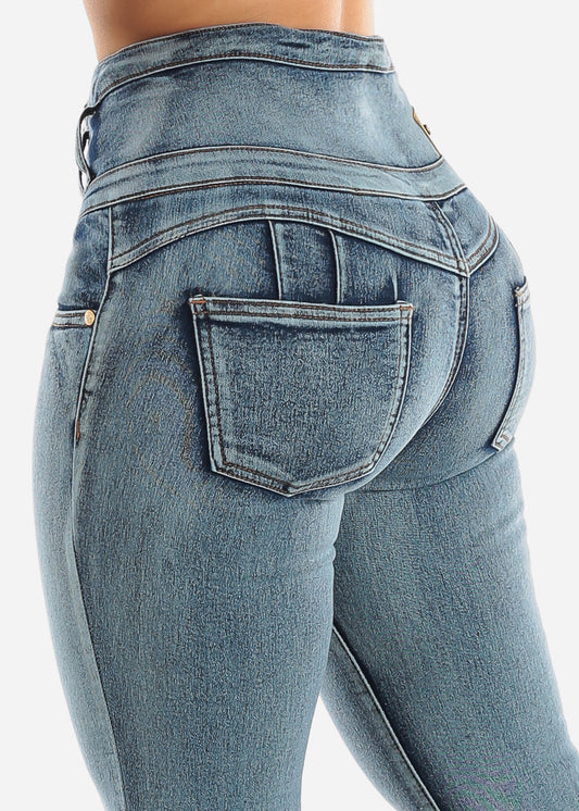 High Waisted Butt Lifting Acid Wash Skinny Jeans