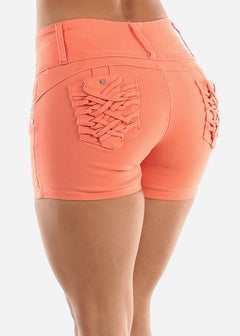 MX JEANS Butt Lift Coral Shorts