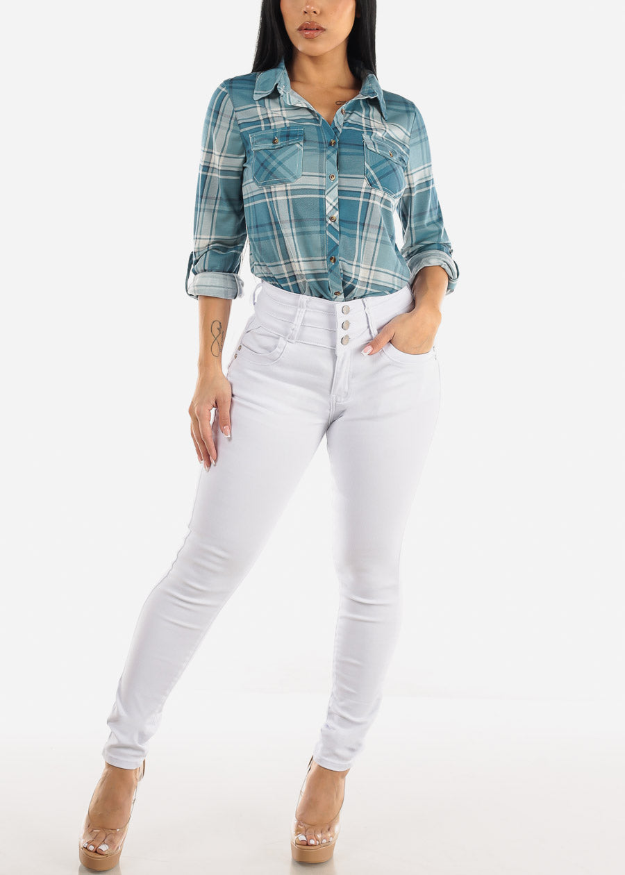 White High Waisted Levantacola Skinny Jeans