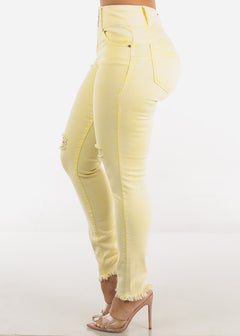 Butt Lifting Acid Wash Distressed Skinny Jeans Yellow