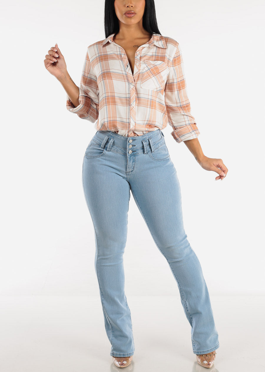 Butt Lifting High Waist Light Blue Bootcut Jeans