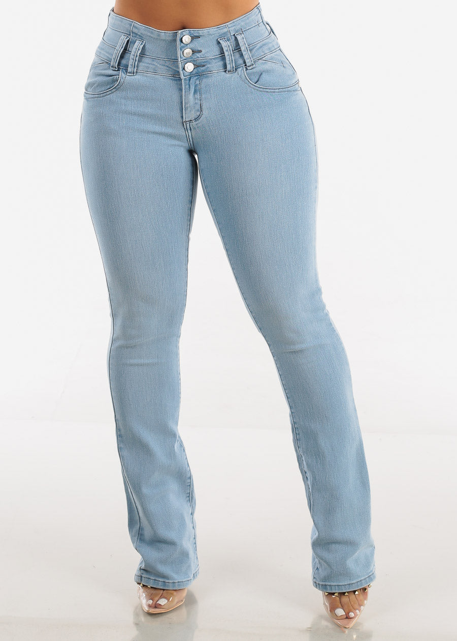 Butt Lifting High Waist Light Blue Bootcut Jeans