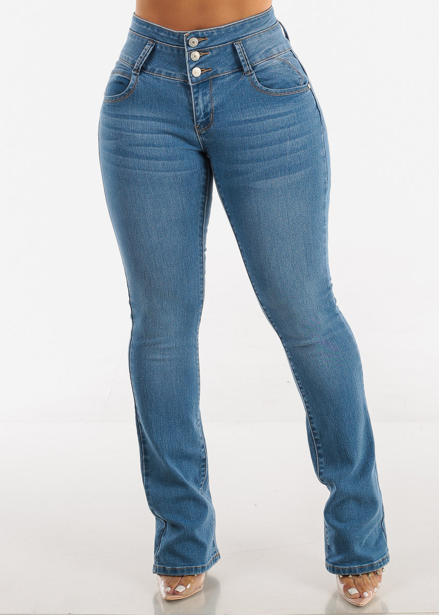 Butt Lifting High Waist Med Wash Bootcut Jeans