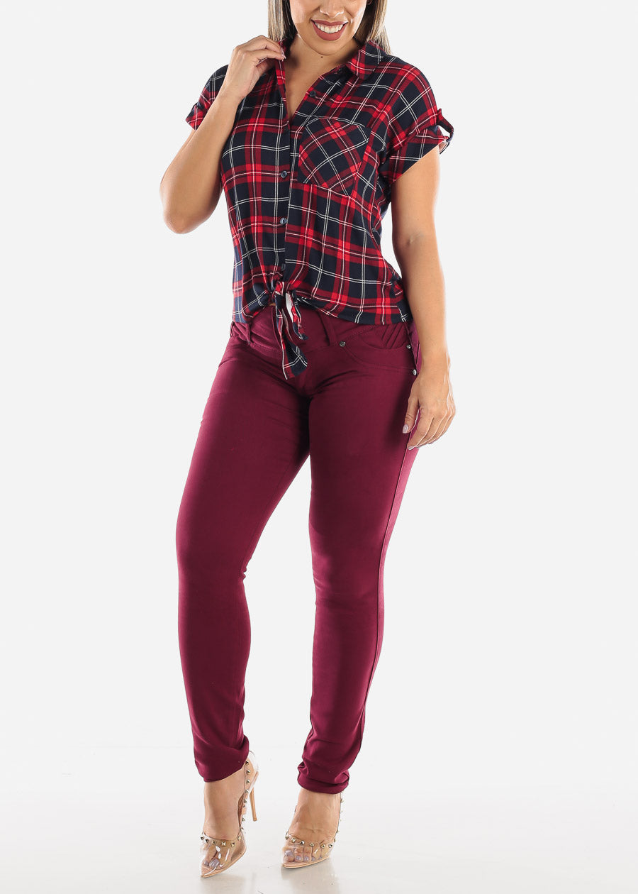 Burgundy Butt Lift Levanta Cola Skinny Jeans