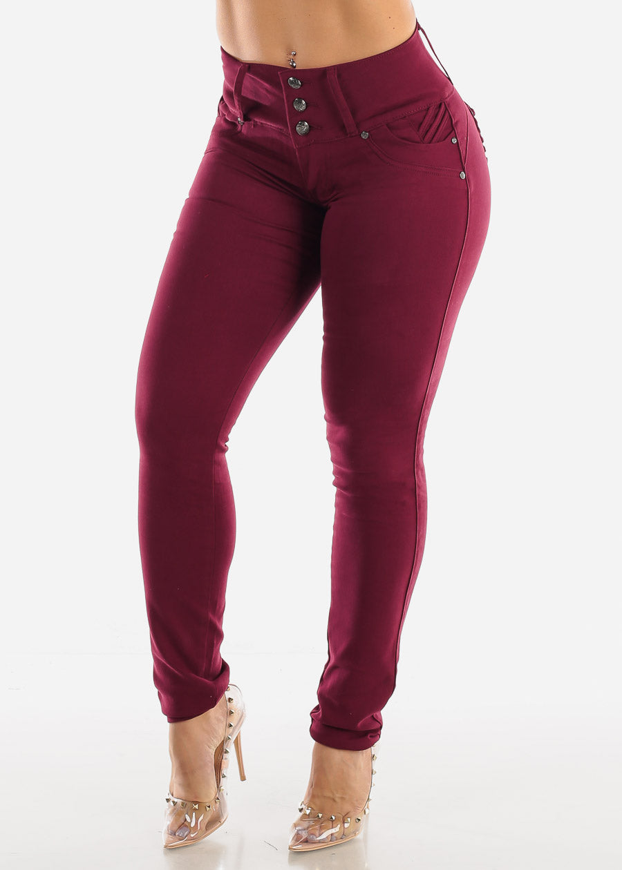 Burgundy Butt Lift Levanta Cola Skinny Jeans