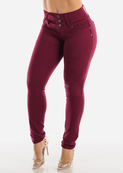 Burgundy Butt Lift Levanta Cola Skinny Jeans
