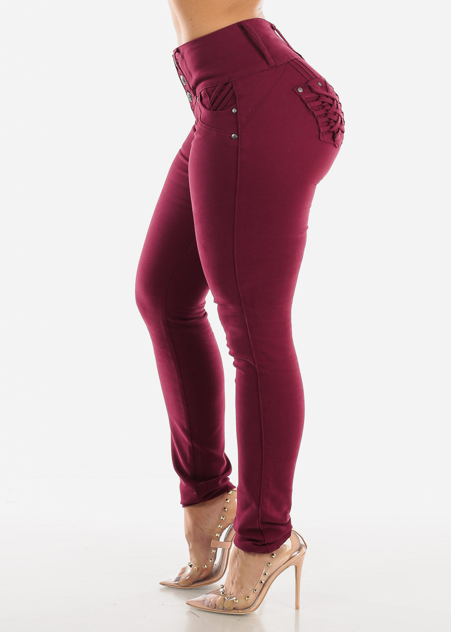 Burgundy Butt Lift Levanta Cola Skinny Jeans