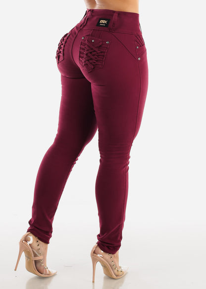 Burgundy Butt Lift Levanta Cola Skinny Jeans